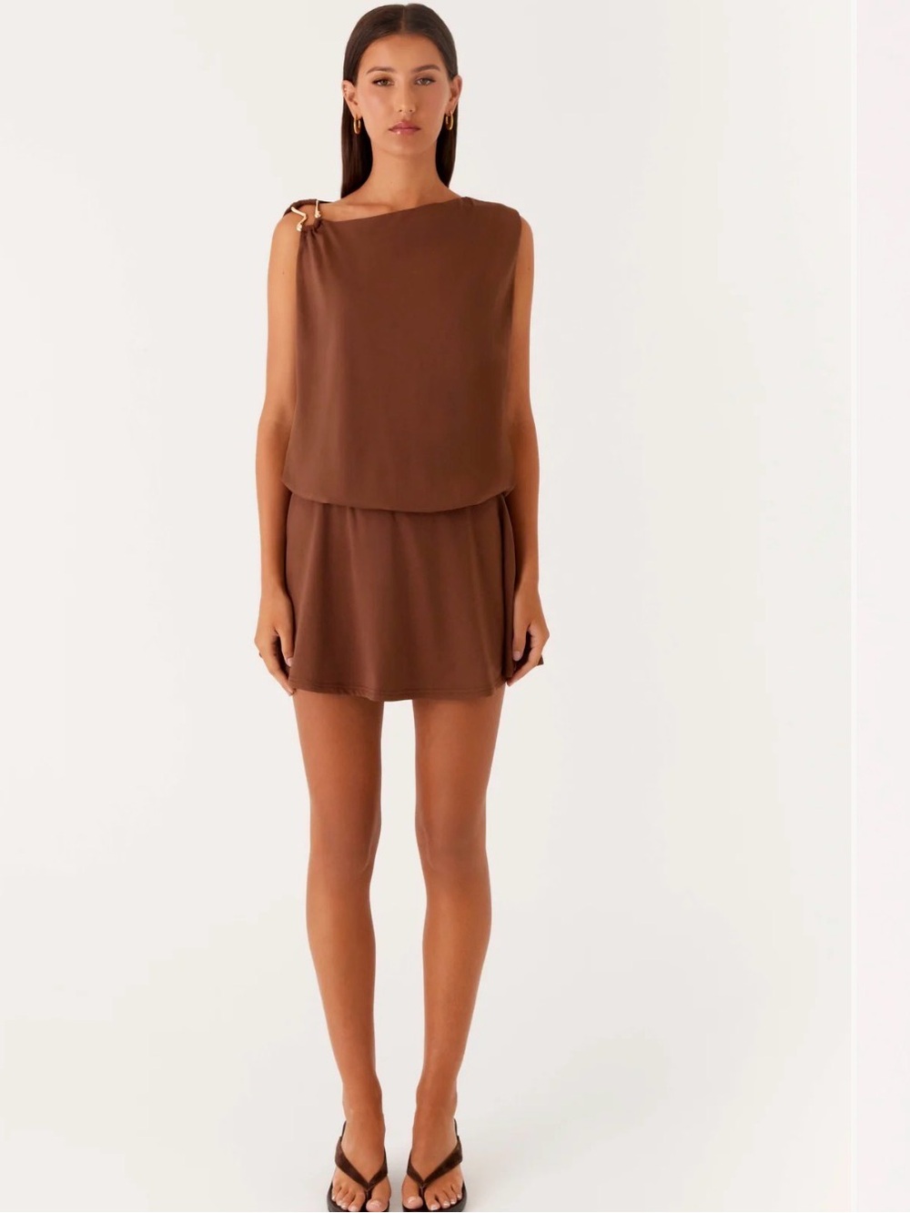 Peppermayo Chocolate Brown Sleeveless Mini Dress with Shoulder Ring